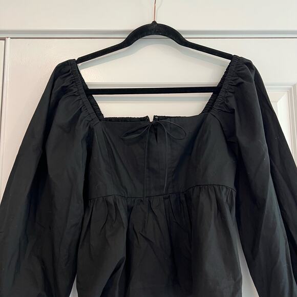 J Crew Women's Cropped Square Neck‎ Longsleeve Cotton Blouse Black Size 8 - Picture 3 of 9